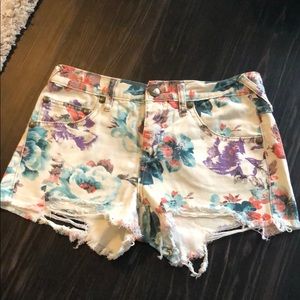 Free people floral white denim shorts